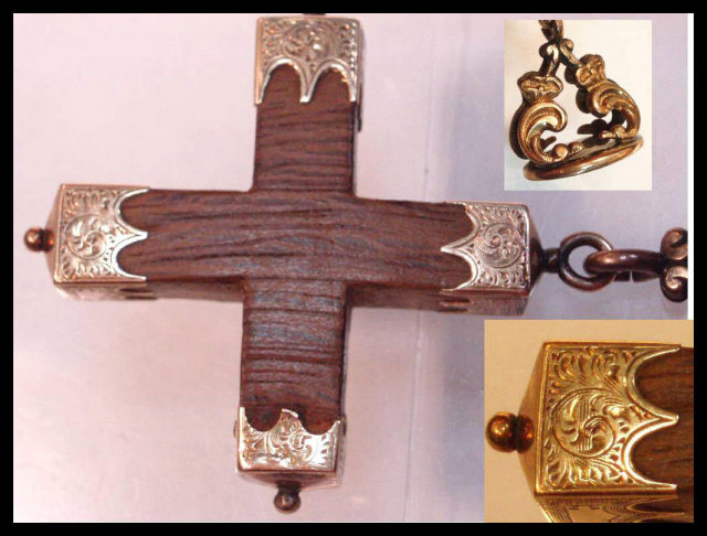 Antique 14kt rose GOLD Victorian Cross Fob Brooch Victorian 1800's religious jewelry fancy end caps