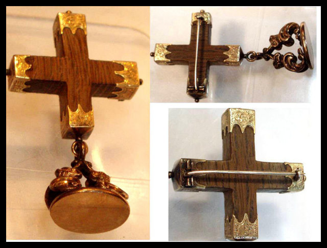 Antique 14kt rose GOLD Victorian Cross Fob Brooch Victorian 1800's religious jewelry fancy end caps