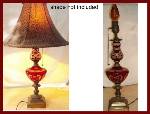 Antique cranberry glass tall pull chain lamp