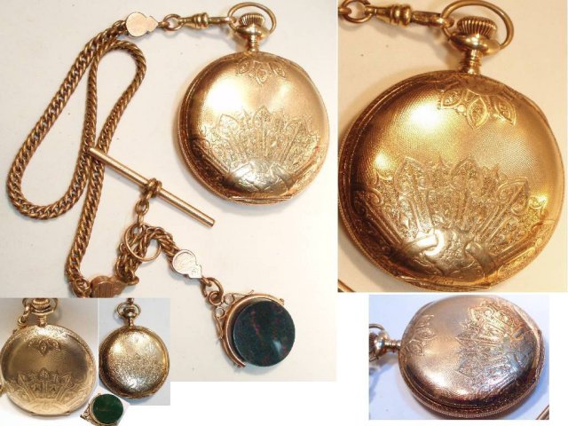 1898 ELGIN 10kt rose gold Pocketwatch & FOb