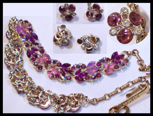 Glitz Vintage Fruit salad SIGNED PURPLE Parure
