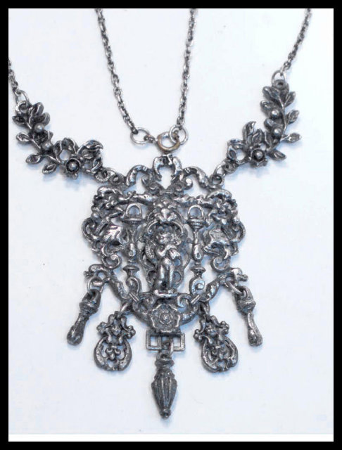 Antique renaissance Necklace Cherub figural chandelier drop necklace