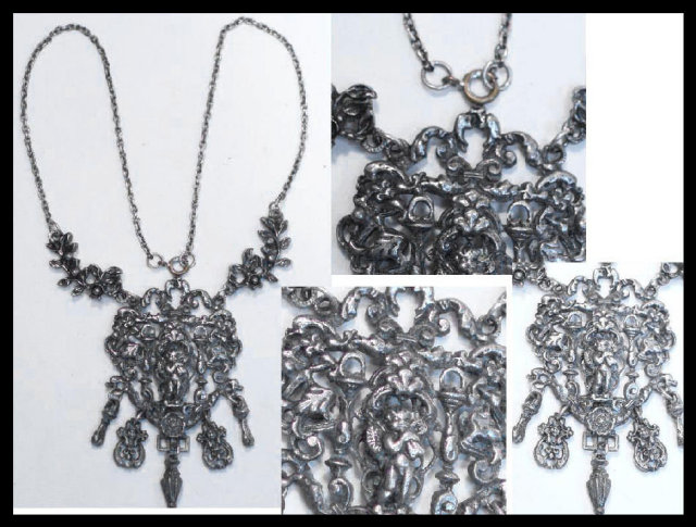 Antique renaissance Necklace Cherub figural chandelier drop necklace