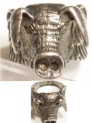 14gm STERLING Ring bizarre WILD BOAR PIG figural wings