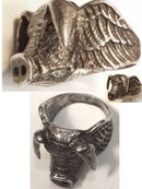 14gm STERLING Ring bizarre WILD BOAR PIG figural wings
