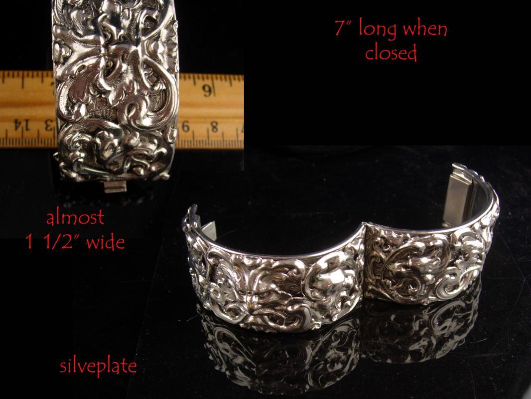 Medieval Bracelet - Bacchus Relief - Vintage WIDE silver bangle - mythical gargoyles - wide hinged bracelet