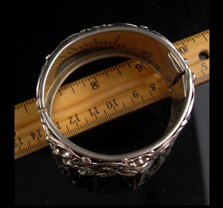 Medieval Bracelet - Bacchus Relief - Vintage WIDE silver bangle - mythical gargoyles - wide hinged bracelet