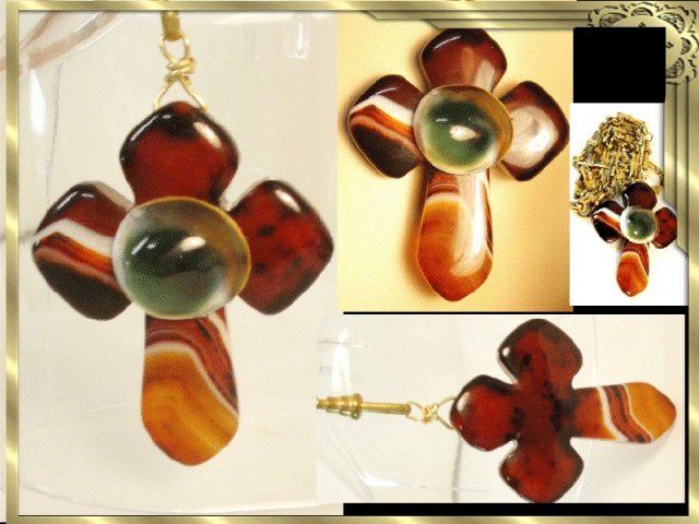 Bizarre Evil Eye victorian agate Cross necklace