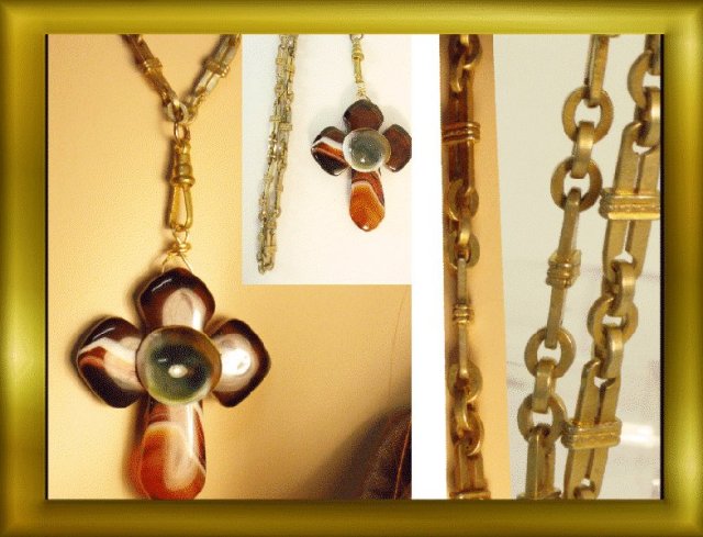 Bizarre Evil Eye victorian agate Cross necklace