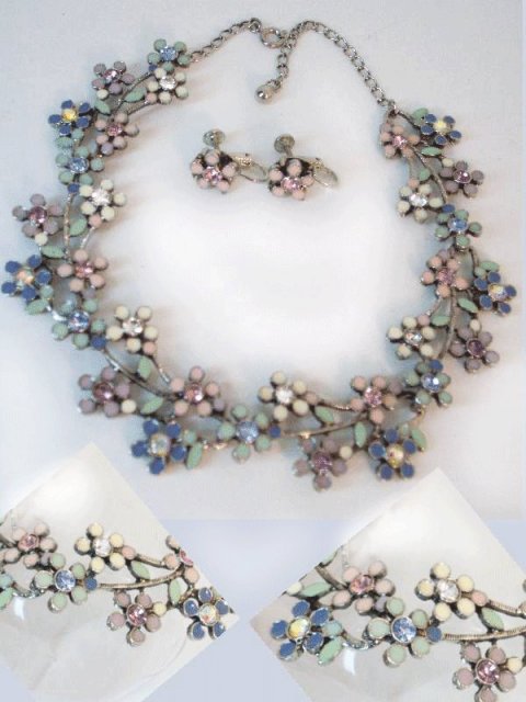 Vintage enamel rhinestone Grapevine necklace ER