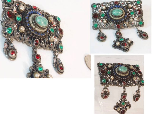 Antique AustroHungarian jewel chatelaine brooch