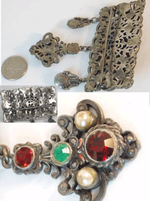 Antique AustroHungarian jewel chatelaine brooch