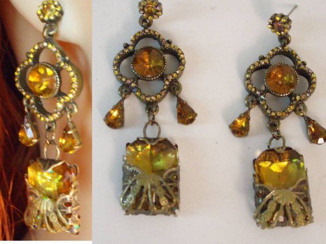 Chandelier glass filigree fancy drop earrings