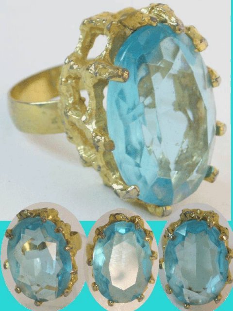 HUGE Hollywood GLITZ AQUA GLASS DIVA RING!!