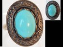 Vintage relief turquoise cabachon Deco ring