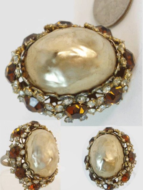 Huge Haskelish Baroque rhinestone Vintage Ring