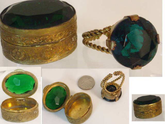 Vintage DECO Czech Snuff box & GLASS RING set