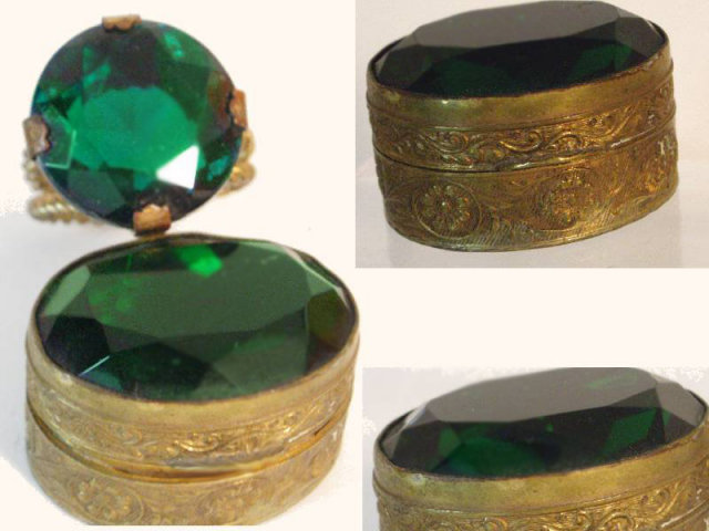 Vintage DECO Czech Snuff box & GLASS RING set