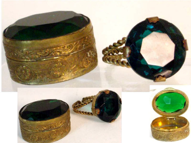 Vintage DECO Czech Snuff box & GLASS RING set
