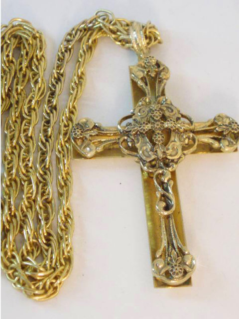 Medieval HUGE Fabulous signed filigree Cross
