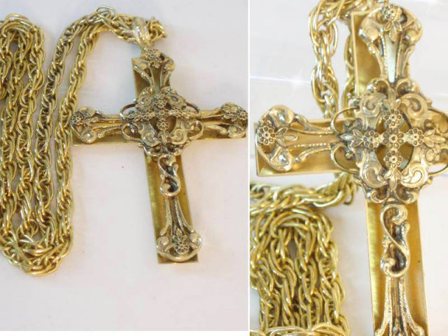 Medieval HUGE Fabulous signed filigree Cross