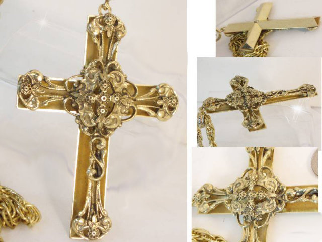 Medieval HUGE Fabulous signed filigree Cross