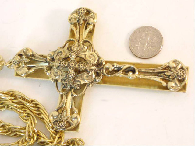 Medieval HUGE Fabulous signed filigree Cross