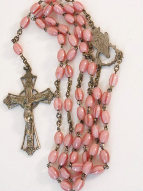 Antique Victorian cased cranberry glass Rosary