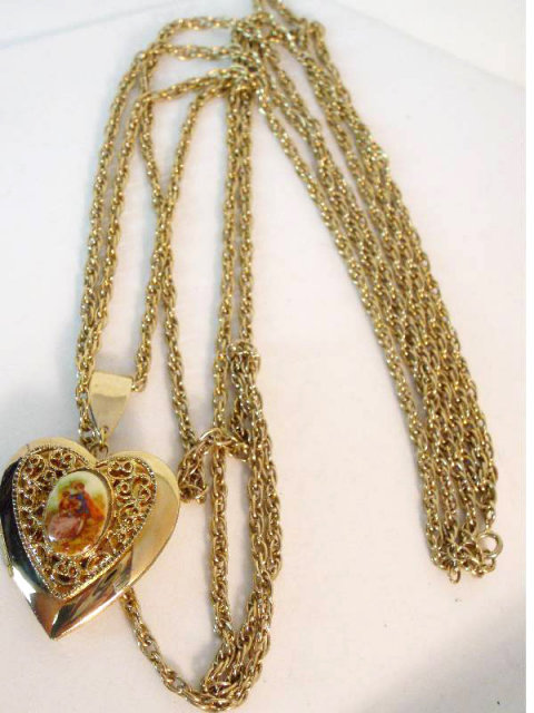 Vintage victorian portrait locket three chain swag necklace