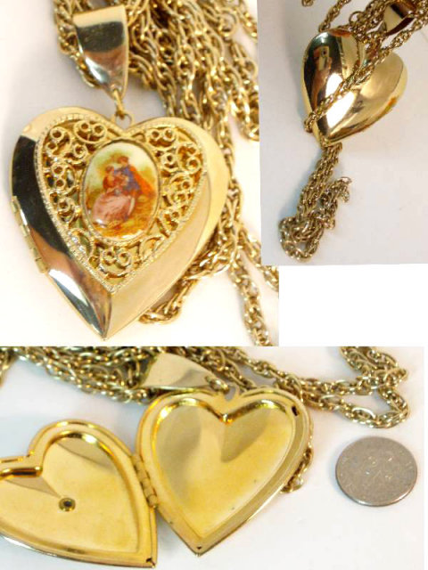 Vintage victorian portrait locket three chain swag necklace