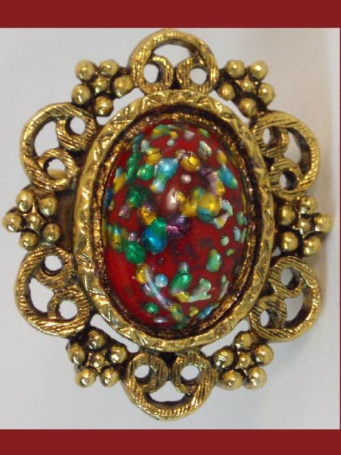 Vintage DECO Dragon EGG RED Fancy RING