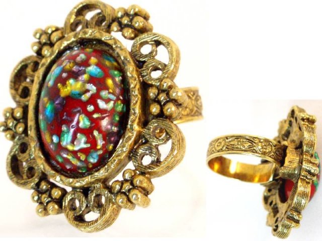 Vintage DECO Dragon EGG RED Fancy RING