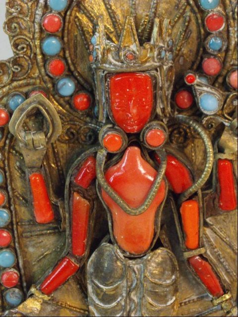Mystical antique Antique coral turquoise Snake Goddess altar Buddhist bodhisattva Tara from Nepal in her red manifestation