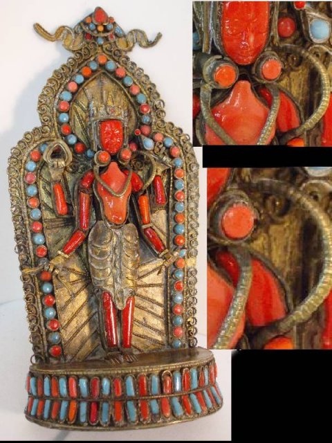 Mystical antique Antique coral turquoise Snake Goddess altar Buddhist bodhisattva Tara from Nepal in her red manifestation
