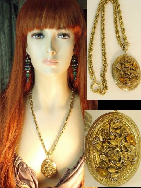 VIntage fancy Edwardian jeweled Locket necklace