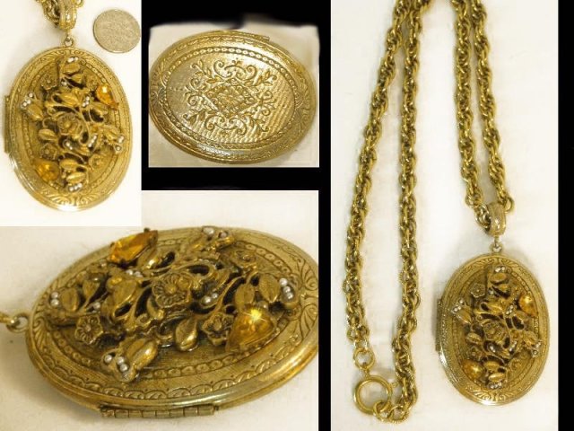 VIntage fancy Edwardian jeweled Locket necklace