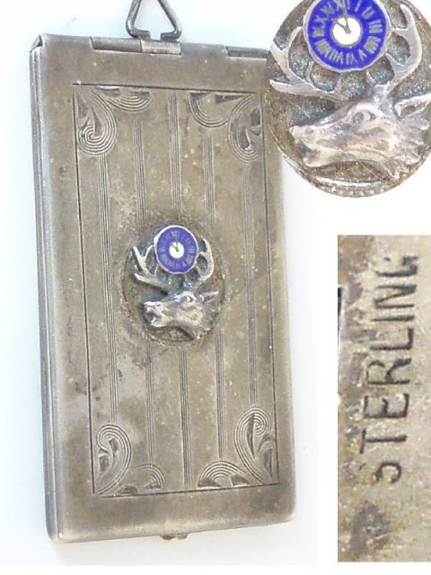 Antique sterling enamel chatelaine card case