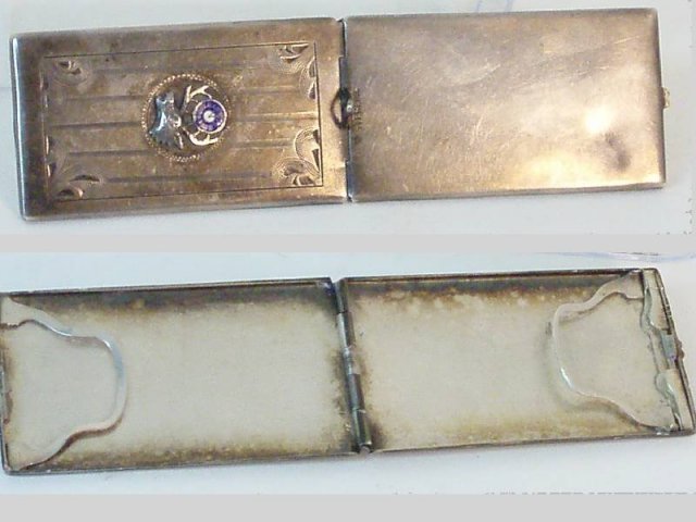Antique sterling enamel chatelaine card case