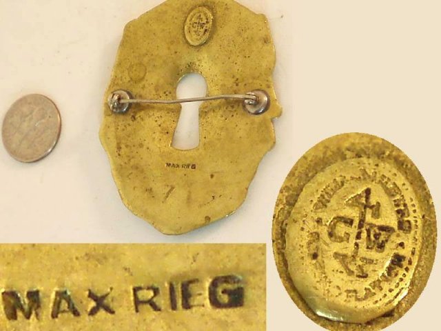 Full Hallmarks SIgned M Rieg renaissance brooch