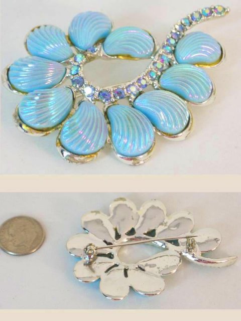 Vintage UNUSUAL Irridescent RIbbed RS Brooch