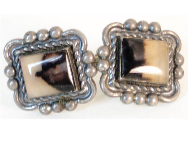 Victorian sterling Picture agate earrings