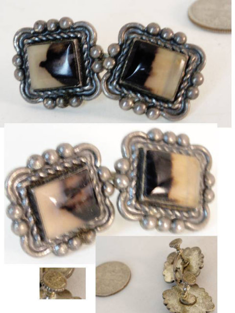 Victorian sterling Picture agate earrings