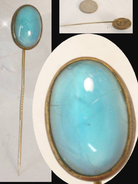 Vintage DEco Blue moonstone UNUSUAL stickpin