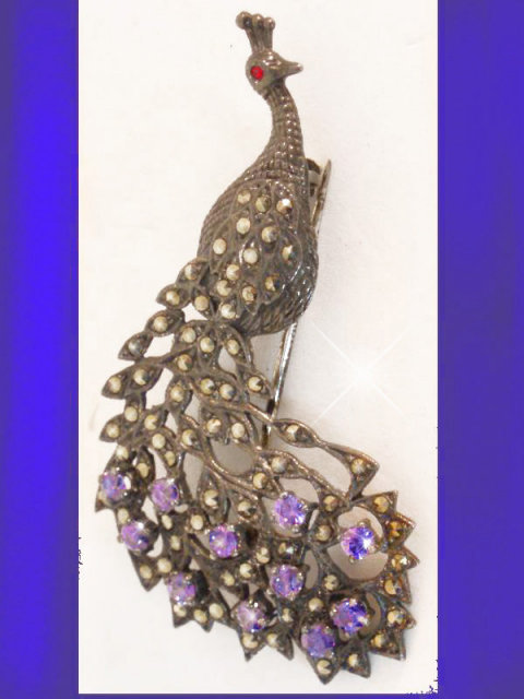 Sparkling Sterling DECO Peacock Brooch