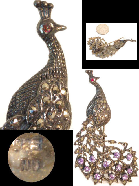 Sparkling Sterling DECO Peacock Brooch