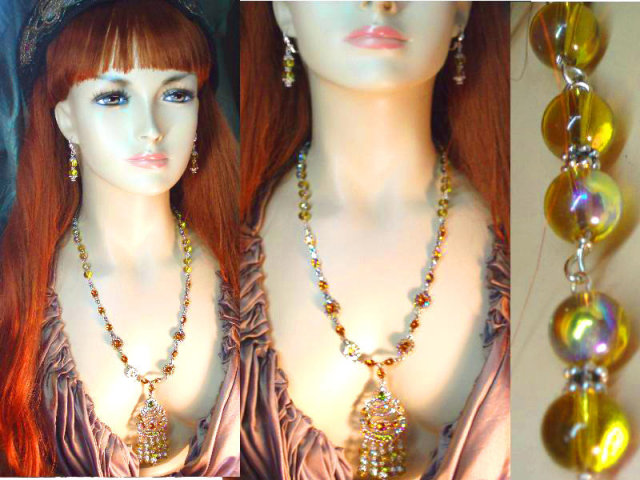 Dazzling Bohemian Gypsy Necklace Gothic renaissance jewel chandelier earrings