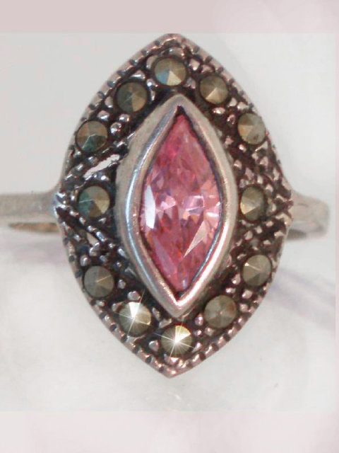 Victorian Style Pink Topaz Marcasite fancy ring