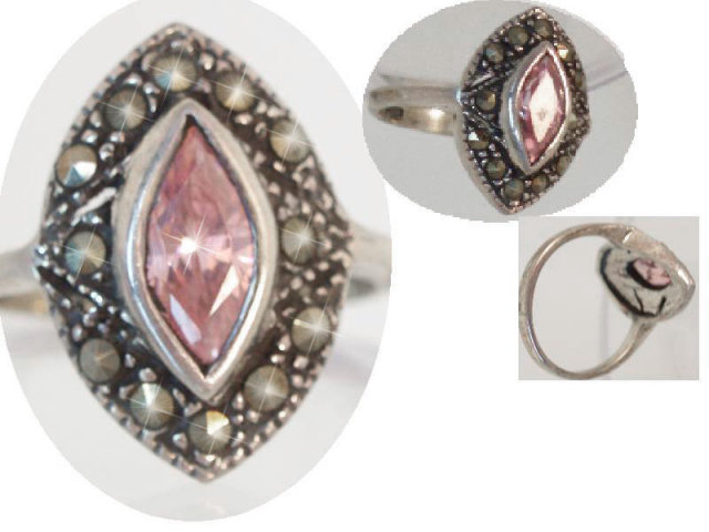 Victorian Style Pink Topaz Marcasite fancy ring