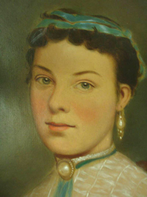 French Victorian oil Girl portrait painting OLD