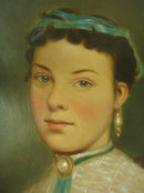 French Victorian oil Girl portrait painting OLD